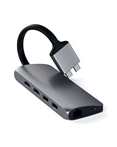Satechi Dual USB-C Multimedia HUB - Ethernet / 2 xHDMI / 2xUSB 3.0 / USB-C(PD) / SD / microSD / Space Gray (gwiezdna szarość)