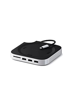 Satechi Mac Mini M4 Stand & Hub SSD Aluminiowa podstawka do Mac Mini z Hub USB-C host USB-C 3.2 gen. 2 / 2x USB-A 3.2 10Gpbs / USB-A 2.0 480Mbps / czytnik kart SD 4.0 UHS-II do 312 MB/s / kieszeń na dysk SSD NVMe) - Srebrna