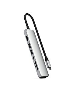 Satechi Slim Multiport Adapter Aluminiowy adapter do urządzeń mobilnych 7w1 USB-C / 2x USB-A / 4K HDMI / Enthernet / czytnik kart micro/SD - Srebrny