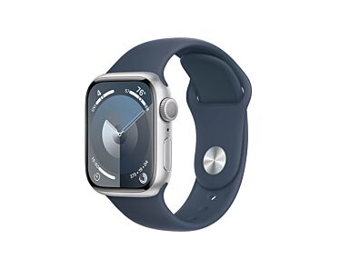 Apple Watch Series 9 GPS + Cellular Koperta 45mm ze Stali nierdzewnej w kolorze Srebrnym z Paskiem sportowym w kolorze Sztormowego błękitu - rozmiar S/M-Outlet