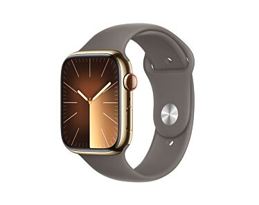 Apple Watch Series 9 GPS + Cellular Koperta 45mm ze Stali nierdzewnej w kolorze Złotym z Paskiem sportowym w kolorze Popielaty brąz - rozmiar M/L