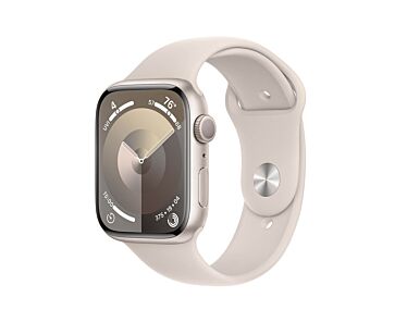 Apple Watch Series 9 GPS Koperta 45mm z Aluminium w kolorze Księżycowej poświaty z Paskiem sportowym w kolorze Księżycowej poświaty - rozmiar S/M