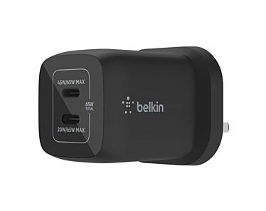 Belkin Ładowarka sieciowa z podwójnym wejściem USB-C GAN z PPS 65W - Biała