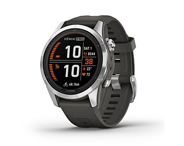 Garmin Fenix 7S Pro Solar Smartwatch z kopertą 42mm ze stali nierdzewnej w kolorze srebrnym z paskiem w kolorze grafitowym