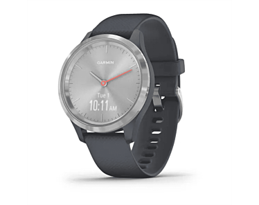 Garmin Vivomove 3S Smartwatch z kopertą 39 mm bezel ze stali nierdzewnej w kolorze srebrnym z kopertą i silikonowym paskiem w kolorze granitowo-niebieskim