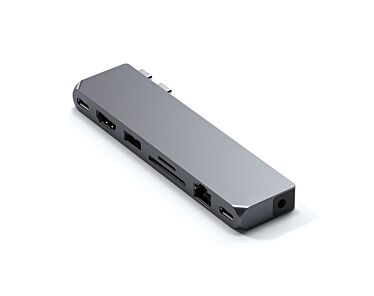 Satechi Pro Hub Max Aluminiowy Hub z podwójnym USB-C do MacBook / 2x USB-C / USB-A / 4K HDMI / czytnik kart micro/SD/ Ethernet / jack port - Gwiezdna szarość (space gray)