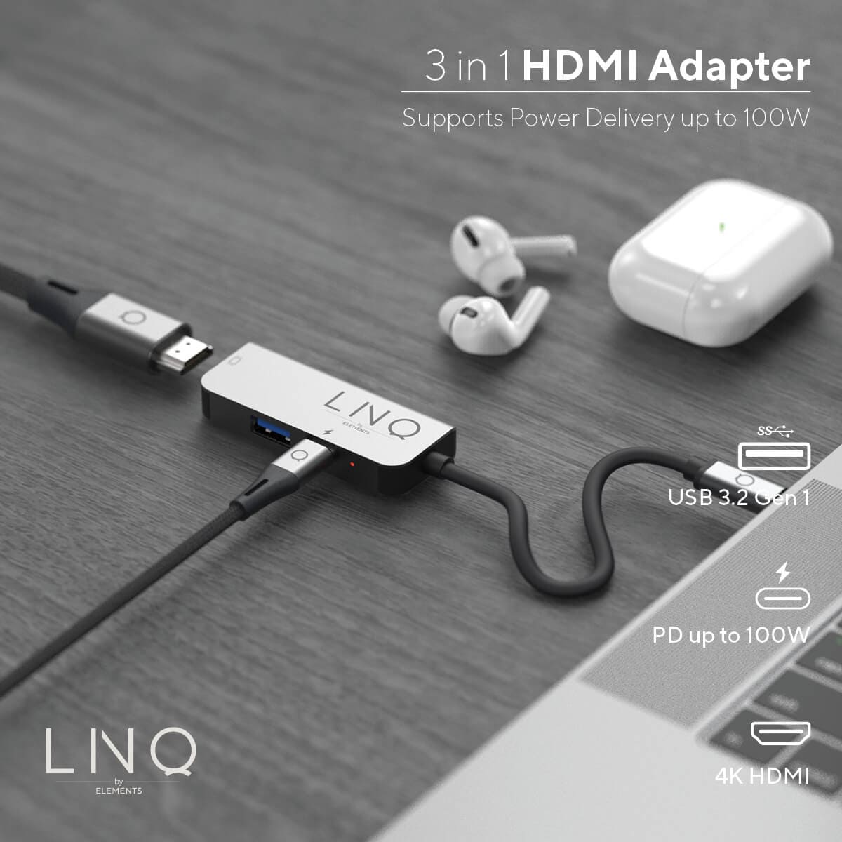LINQ - HUB 3in1 USB-C HDMI - Space Gray