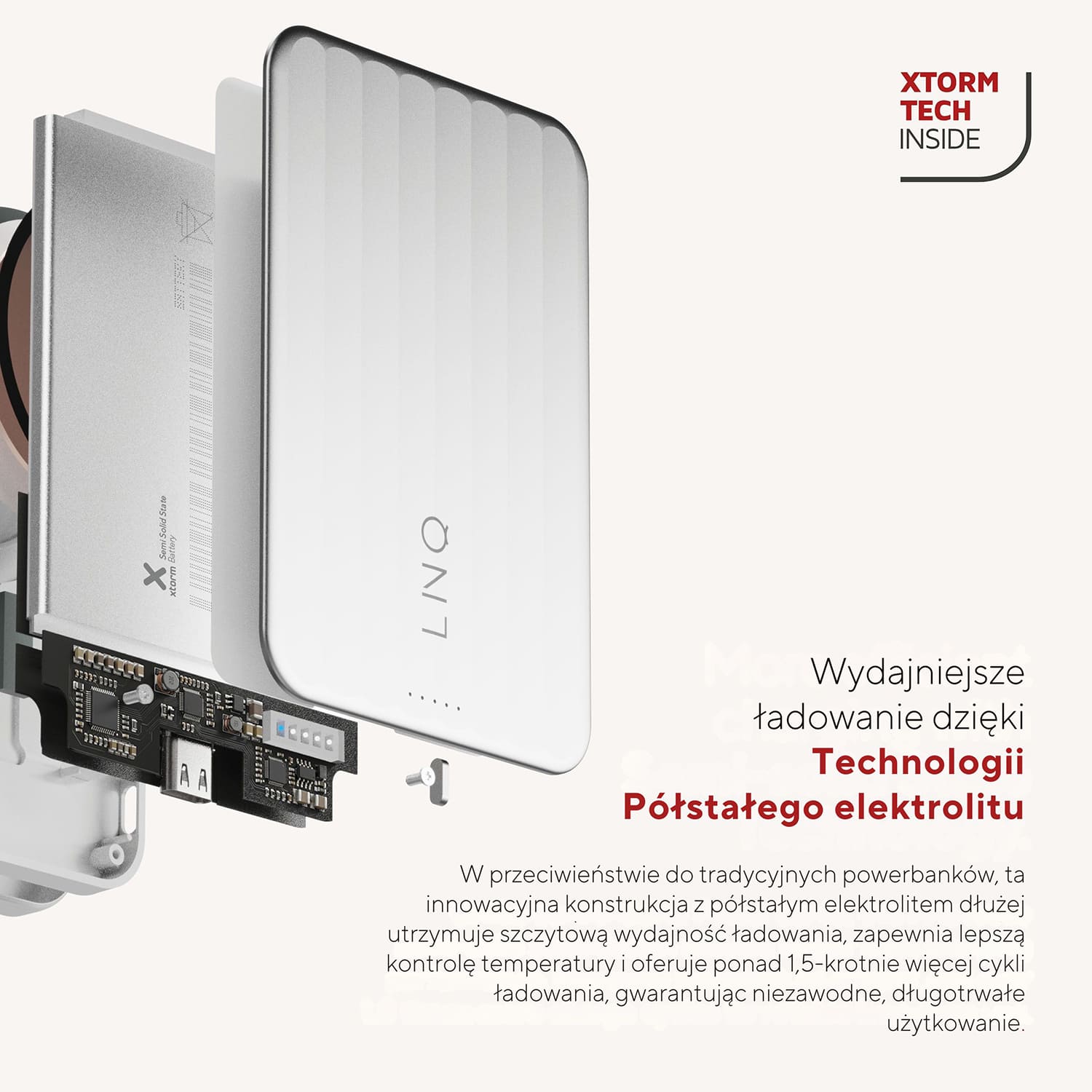 LINQ powered by Xtorm Powerbank magnetyczny 10.000 mAh kompatybilny z MagSafe z ładowaniem Qi2.2 25W - Srebrny