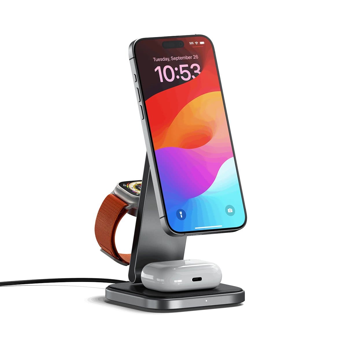 Satechi Foldable Charging Stand Składana ładowarka bezprzewodowa 3w1 do iPhone, Apple Watch, AirPods kompatybilna z Magsafe - Gwiezdna szarość