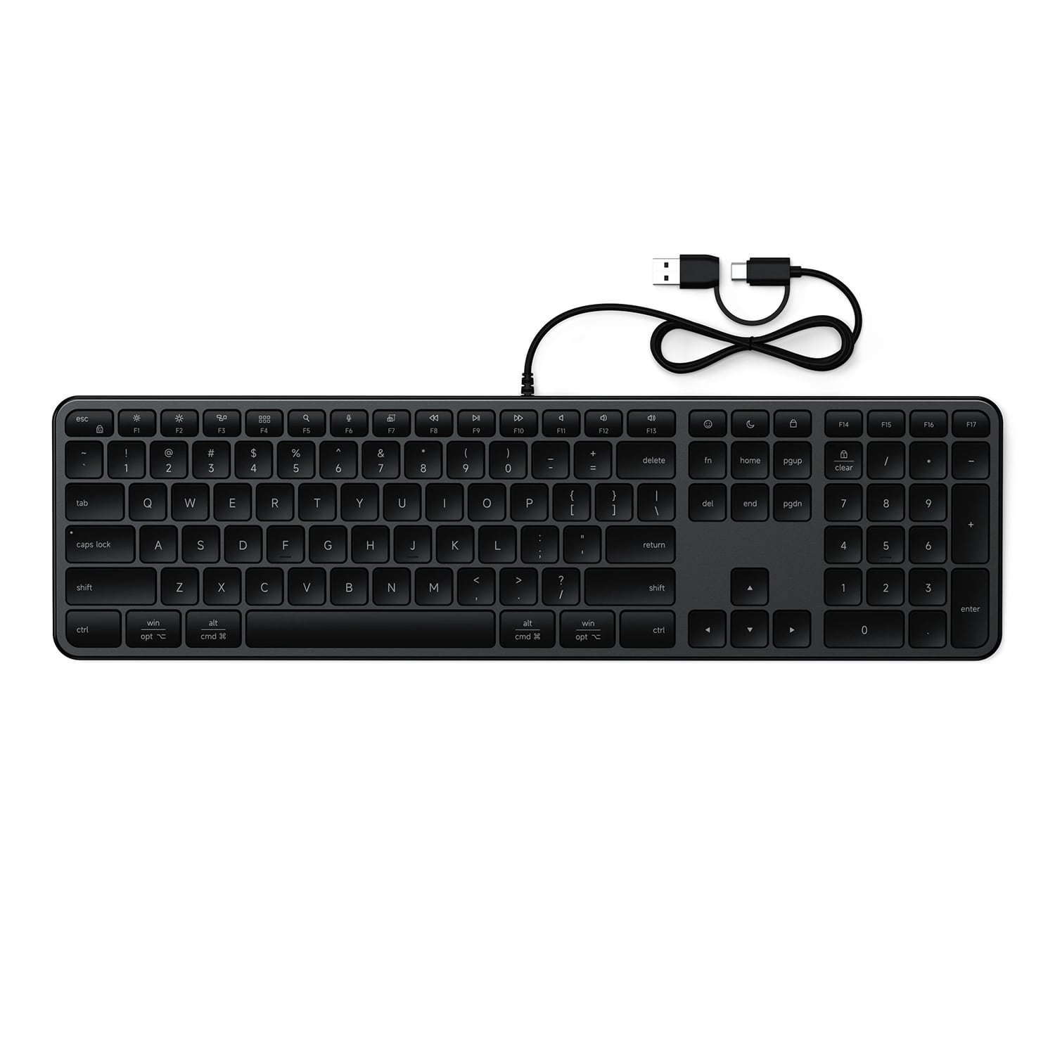 Satechi Slim LX3 Klawiatura USB-C / USB-A z układem numerycznym i przełącznikiem trybu Mac / Windows - Gwiezdna czerń