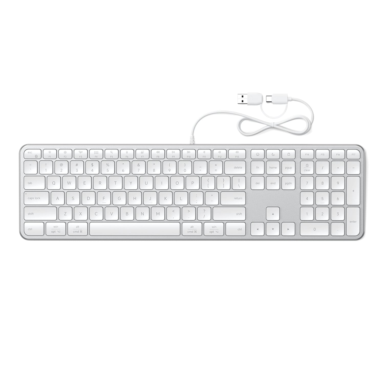 Satechi Slim LX3 Klawiatura USB-C / USB-A z układem numerycznym i przełącznikiem trybu Mac / Windows - Srebrna