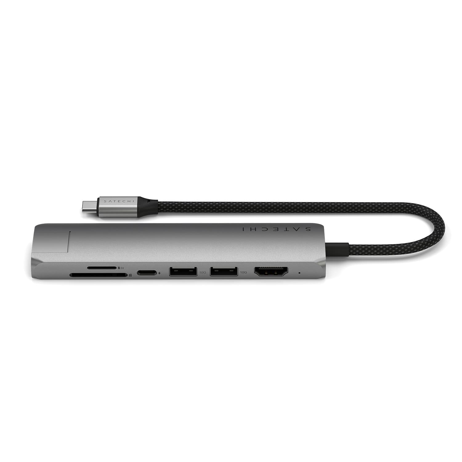 Satechi Slim Multiport Adapter Aluminiowy adapter do urządzeń mobilnych 7w1 USB-C / 2x USB-A / 4K HDMI / Enthernet / czytnik kart micro/SD - Gwiezdna szarość