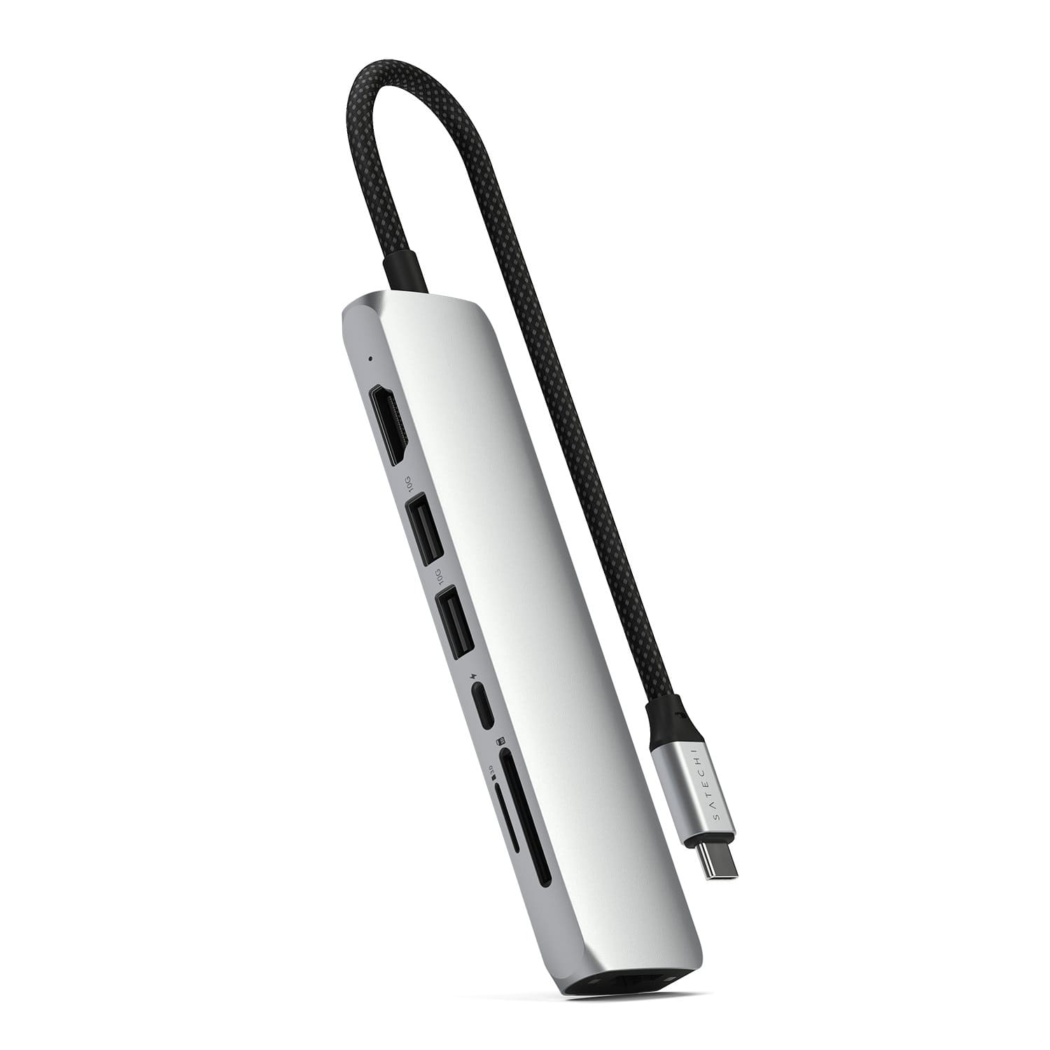 Satechi Slim Multiport Adapter Aluminiowy adapter do urządzeń mobilnych 7w1 USB-C / 2x USB-A / 4K HDMI / Enthernet / czytnik kart micro/SD - Srebrny