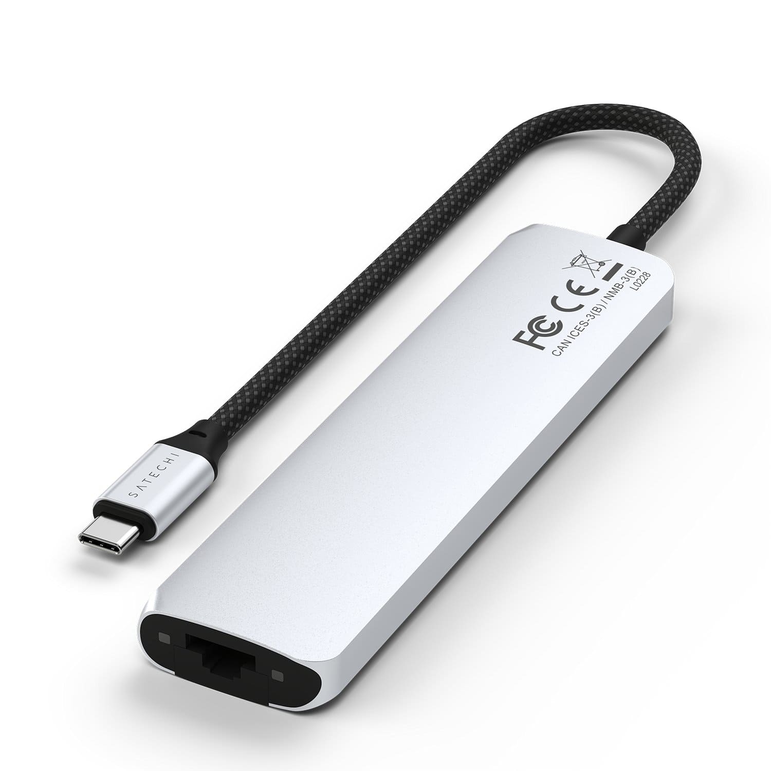 Satechi Slim Multiport Adapter Aluminiowy adapter do urządzeń mobilnych 7w1 USB-C / 2x USB-A / 4K HDMI / Enthernet / czytnik kart micro/SD - Srebrny