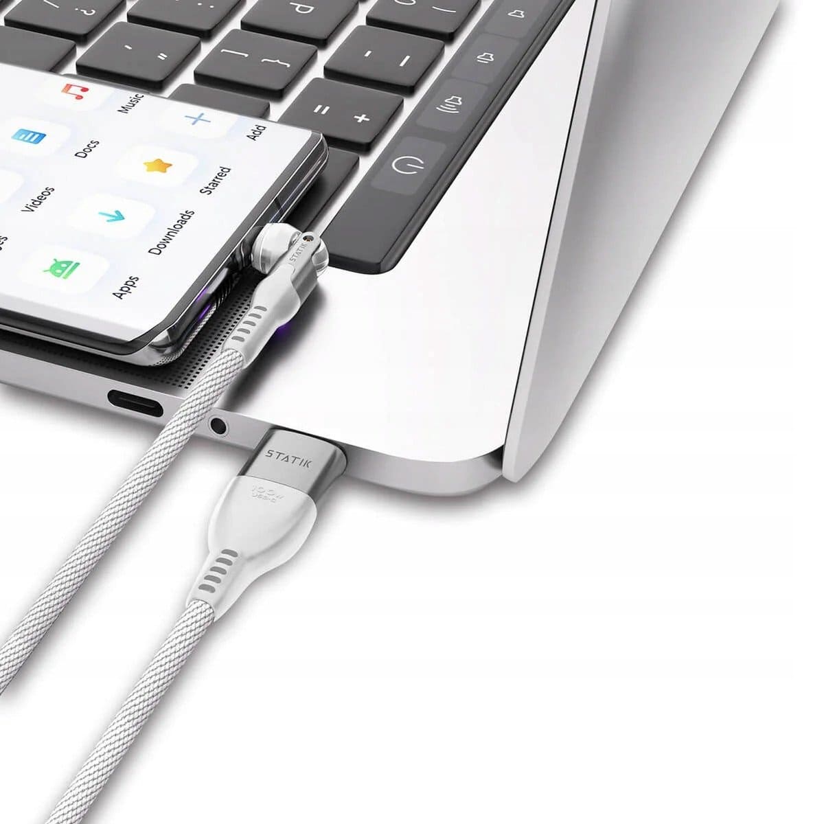Statik PowerPivot Pro Kabel USB-C na USB-C w nylonowym oplocie 1m adapter do USB-A w zestawie - Biały