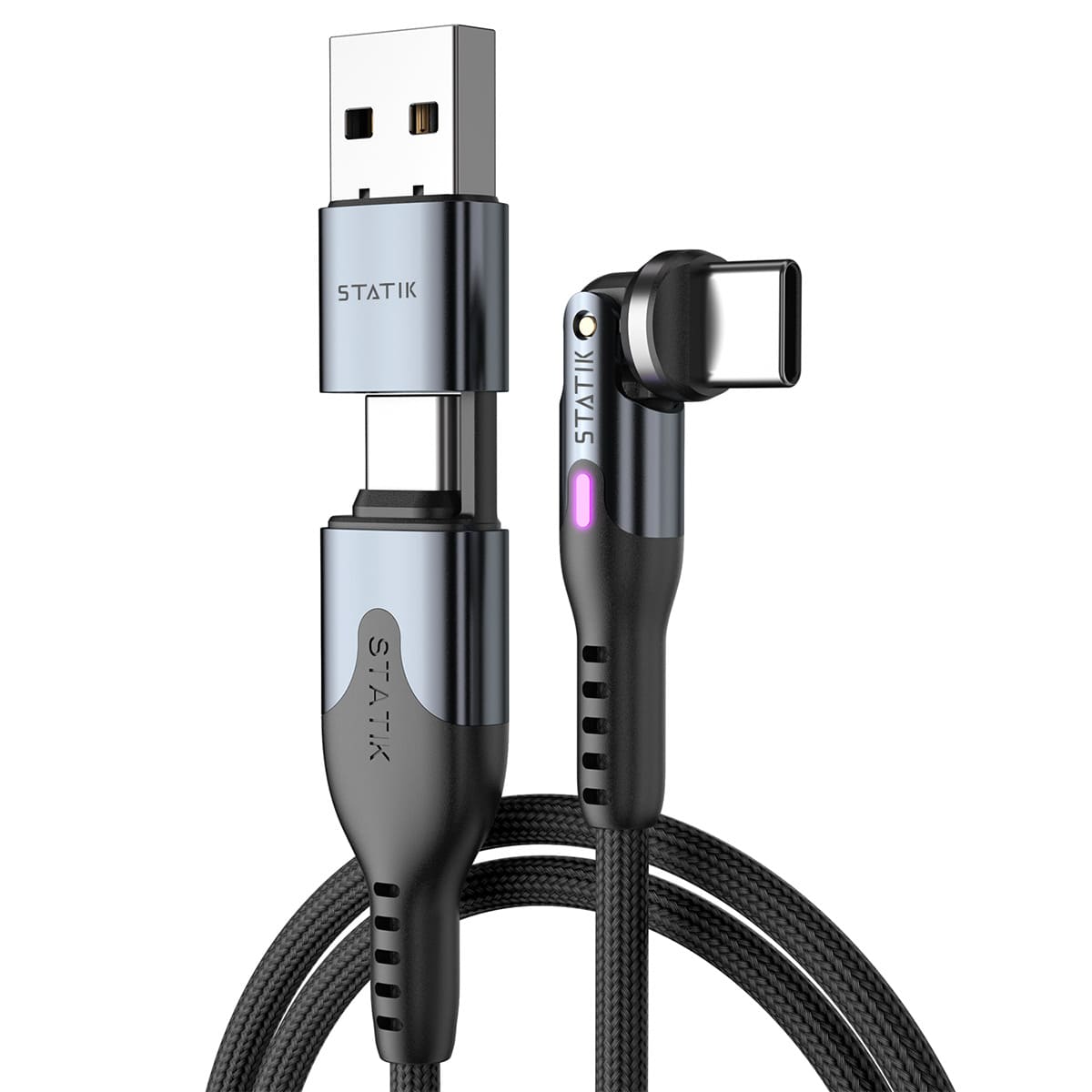 Statik PowerPivot Pro Kabel USB-C na USB-C w nylonowym oplocie 1m adapter do USB-A w zestawie - Czarny Statik PowerPivot Pro Kabel USB-C na USB-C w nylonowym oplocie 1m adapter do USB-A w zestawie - Czarny