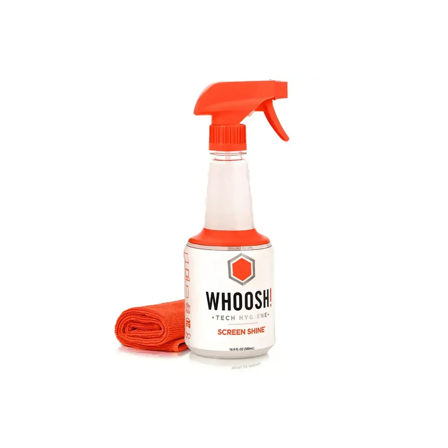 Whoosh Screen Shine Pro Box Spray do czyszczenia ekranów 500ml do wielokrotnego uzupełniania oraz antybakteryjna ściereczka z mikrofibry 35x35 cm Whoosh Screen Shine Pro Box Spray do czyszczenia ekranów 500ml do wielokrotnego uzupełniania oraz antybakteryjna ściereczka z mikrofibry 35x35 cm
