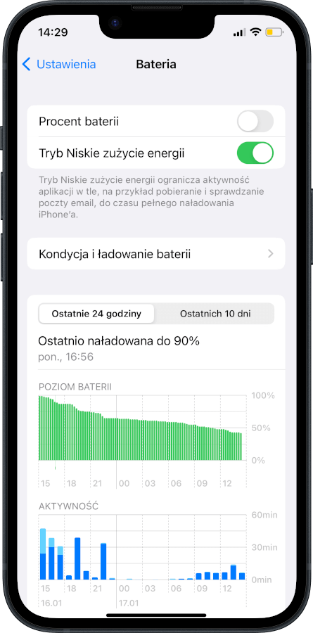 iPhone - tryb niskiego zużycia baterii