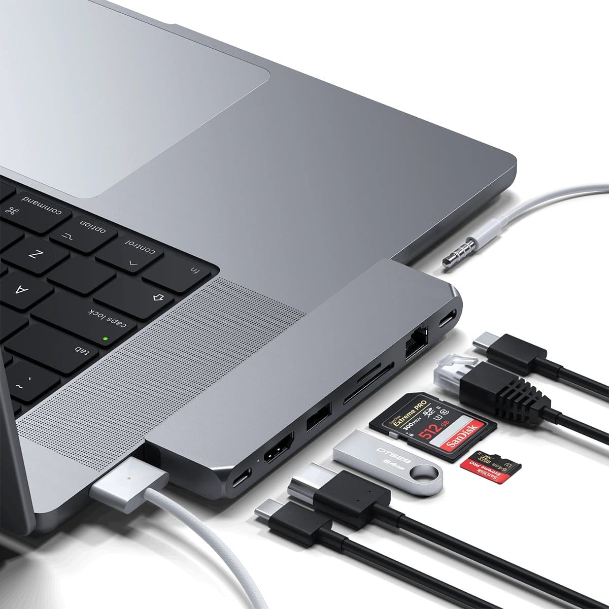 Satechi Pro Hub Max Aluminiowy Hub z podwůjnym USB-C do MacBook / 2x USB-C / USB-A / 4K HDMI / czytnik kart micro/SD/ Ethernet / jack port Satechi Pro Hub Max Aluminiowy Hub z podwůjnym USB-C do MacBook / 2x USB-C / USB-A / 4K HDMI / czytnik kart micro/SD/ Ethernet / jack port