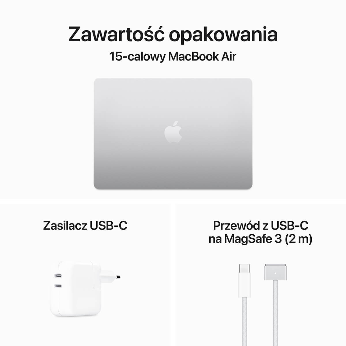 MacBook Air 15 cali M3 Zawartość opakowania MacBook Air 15 cali M3 Zawartość opakowania